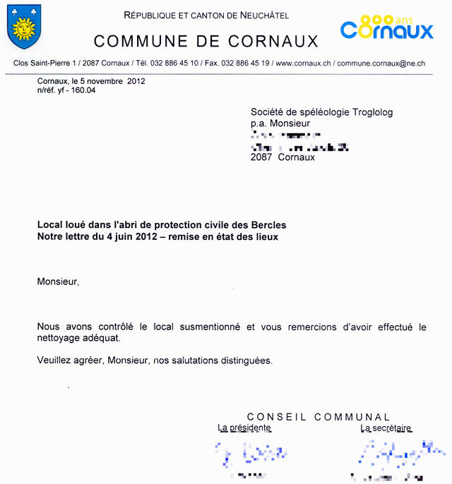 remerciements de la commune