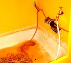Installation de la corde pour le lavage.